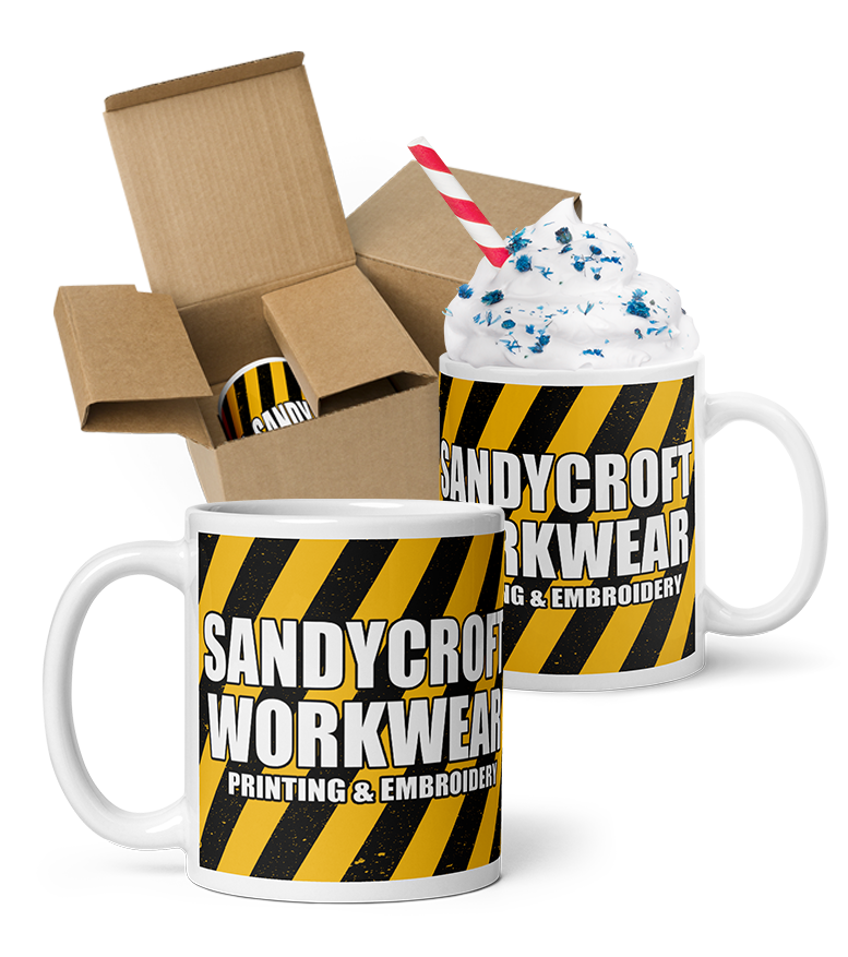 Playful 11oz Sandycroft mugs with a cream topping and gift packaging