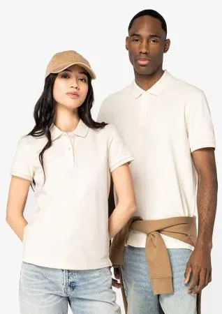 Two models wearing cream polo shirts